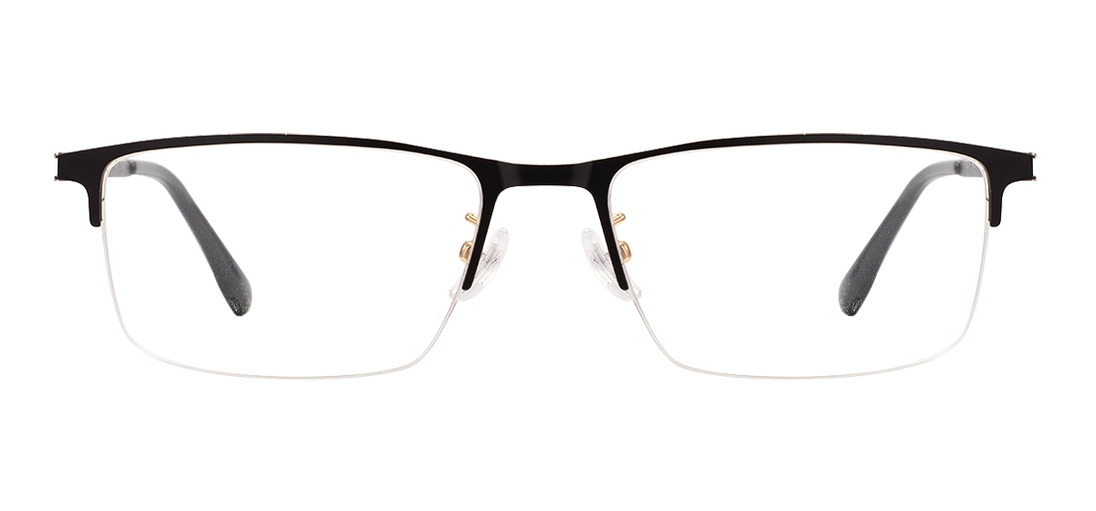 Rectangle Metal Half Rim Optical Frames - Black Gold